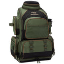 Green and black fishing backpack with 'Bassdash' logo on a white background