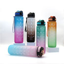 Set of colorful water bottles with motivational text on a white background