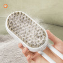 White grooming brush with pet hair on a beige background