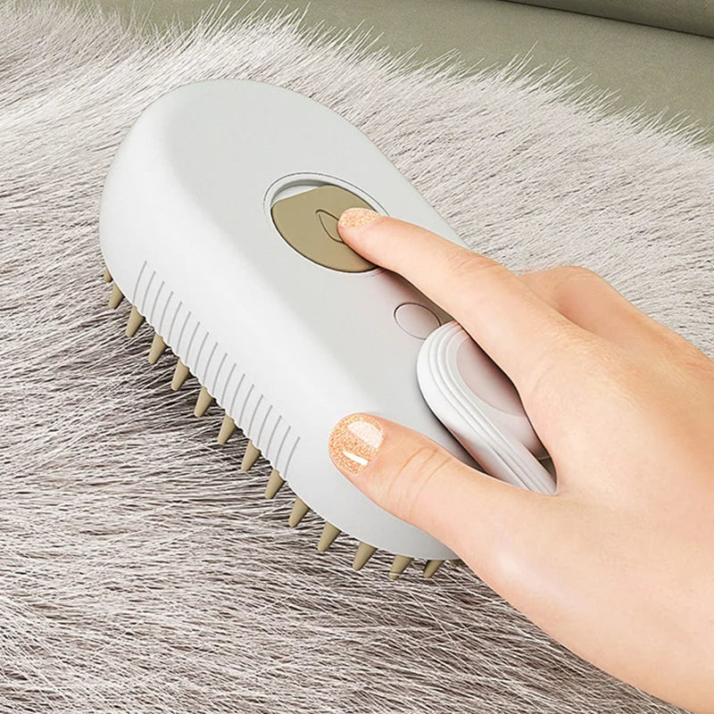 Hand using a grooming brush on a pet's fur