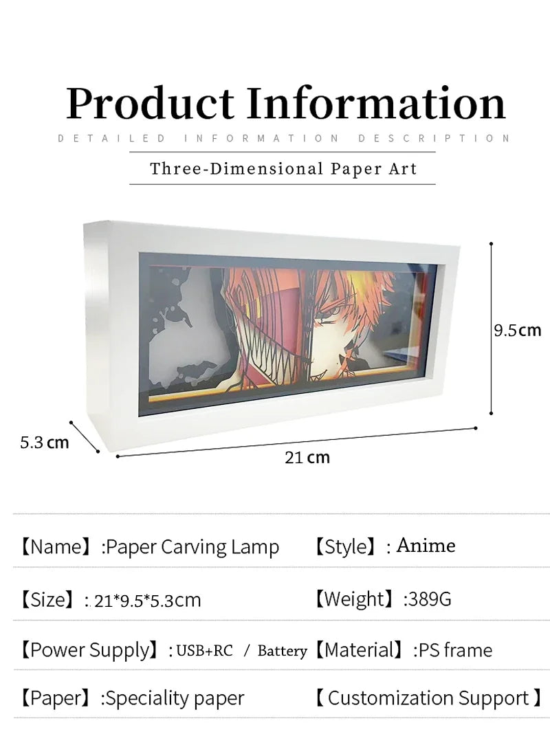 Three-dimensional paper art with dimensions and product information displayed.