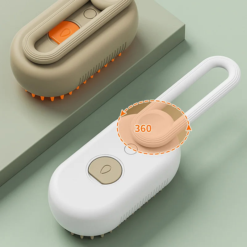 White handheld device with beige attachment on a light green background