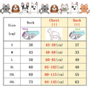 Size chart for pet clothing with measurements in centimeters