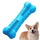 Blue dog chew toy with a dog on a white background