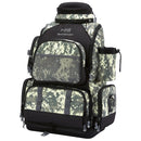 Camouflage backpack with black accents on a white background