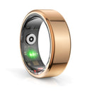 Gold smart ring with electronic components on a white background